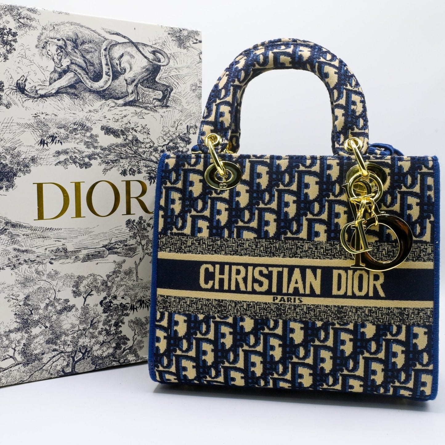 Lady Dior Printed Handbag - Navy Blue