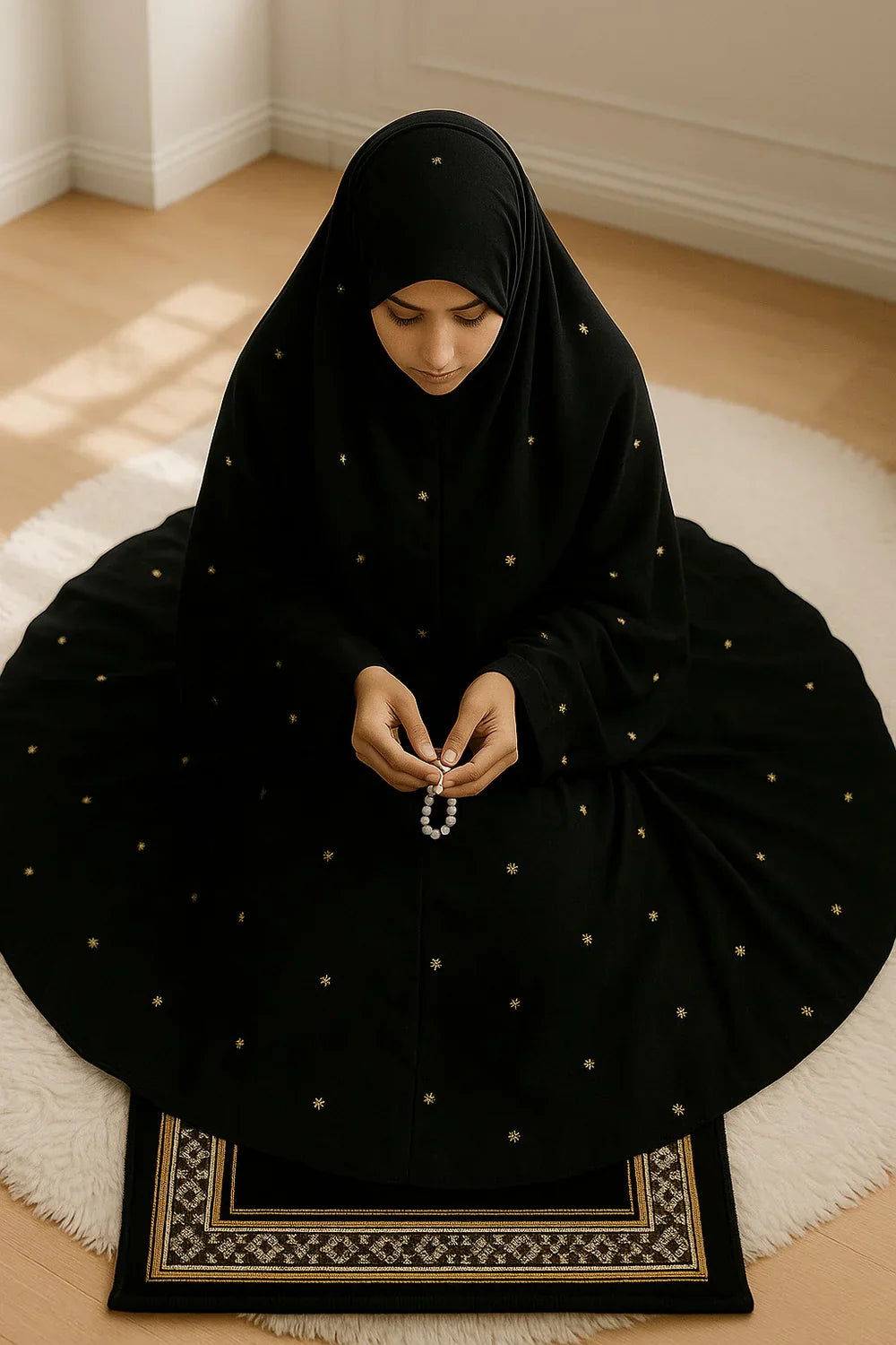 EMBROIDERED NAMAZ CHADDAR WITH SLEEVES-BLACK