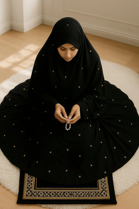 EMBROIDERED NAMAZ CHADDAR WITH SLEEVES-BLACK