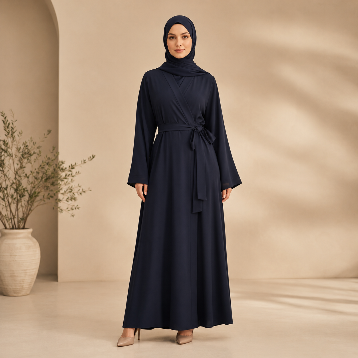 Wrap Belt Abaya — Midnight