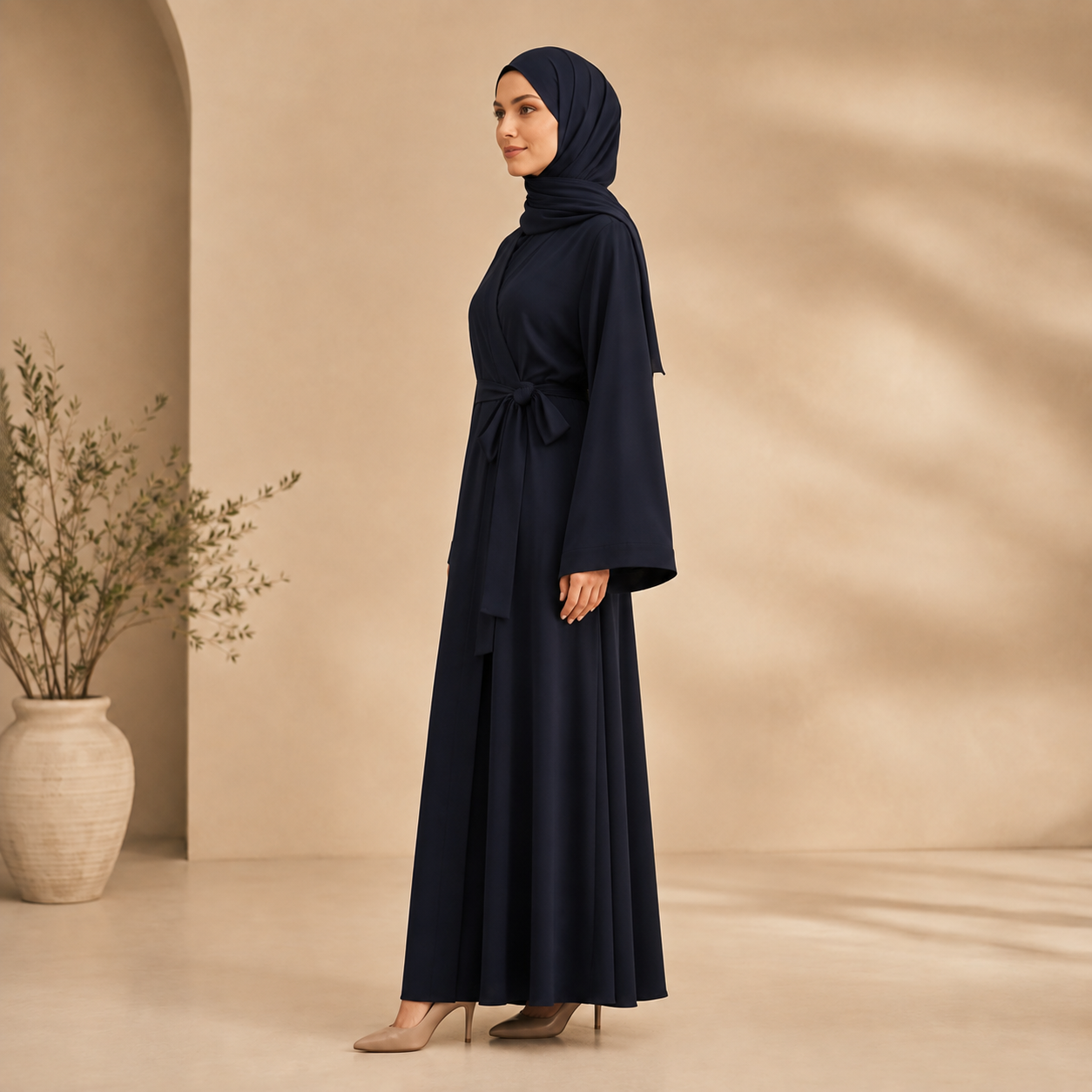 Wrap Belt Abaya — Midnight
