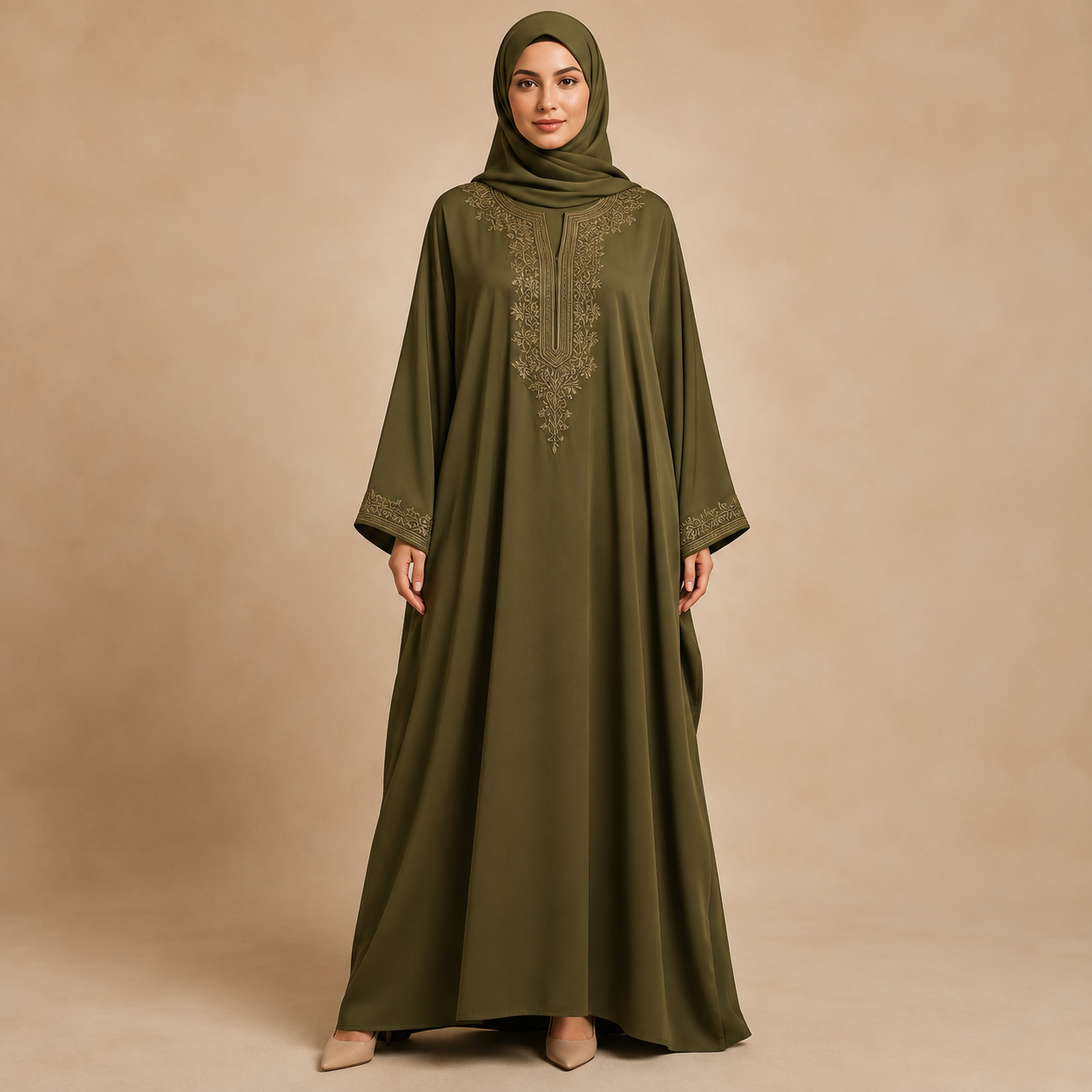 Embroidered Kaftan — Olive