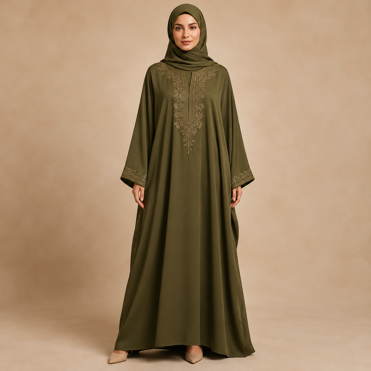 Embroidered Kaftan — Olive