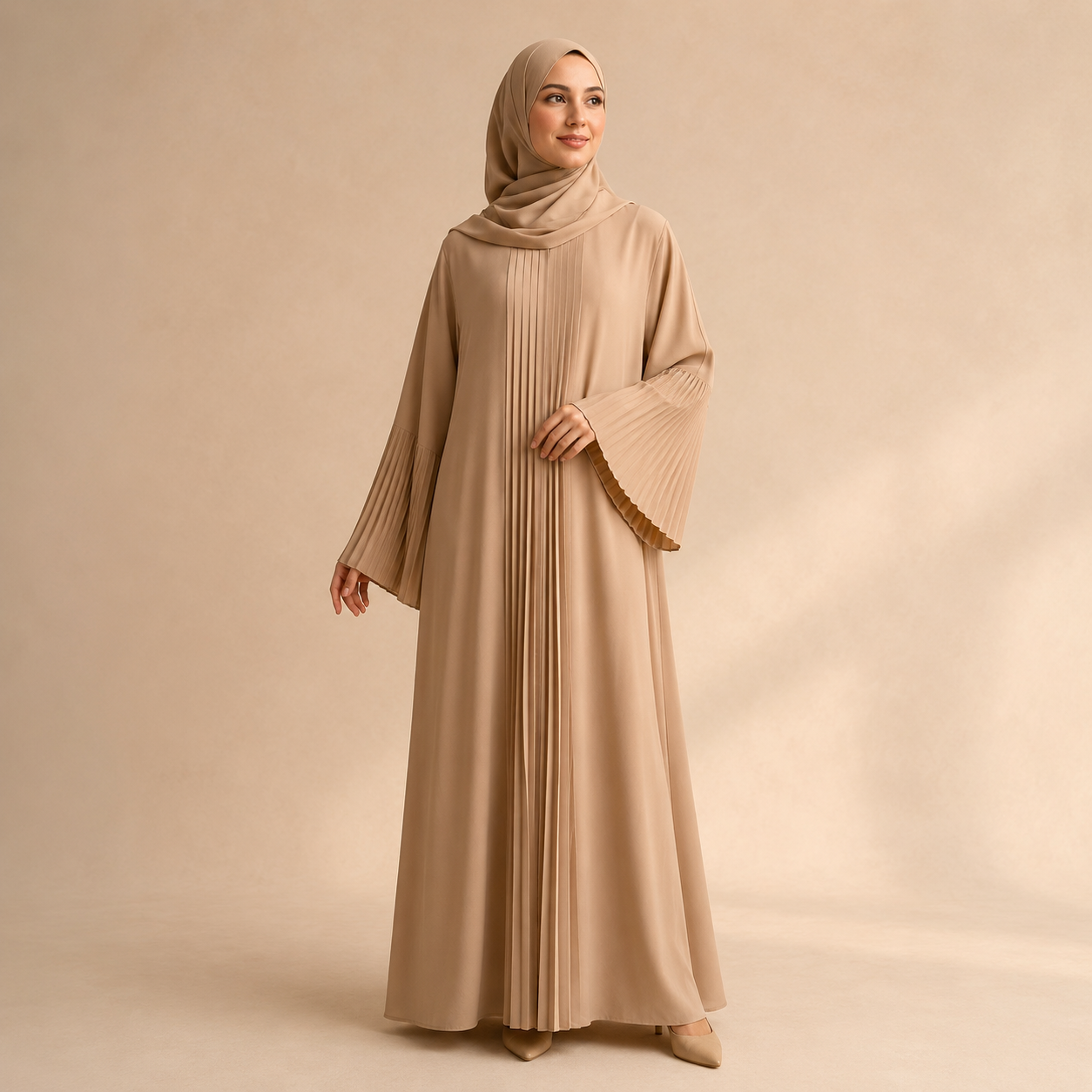 Pleated Grace Abaya — Warm Sand