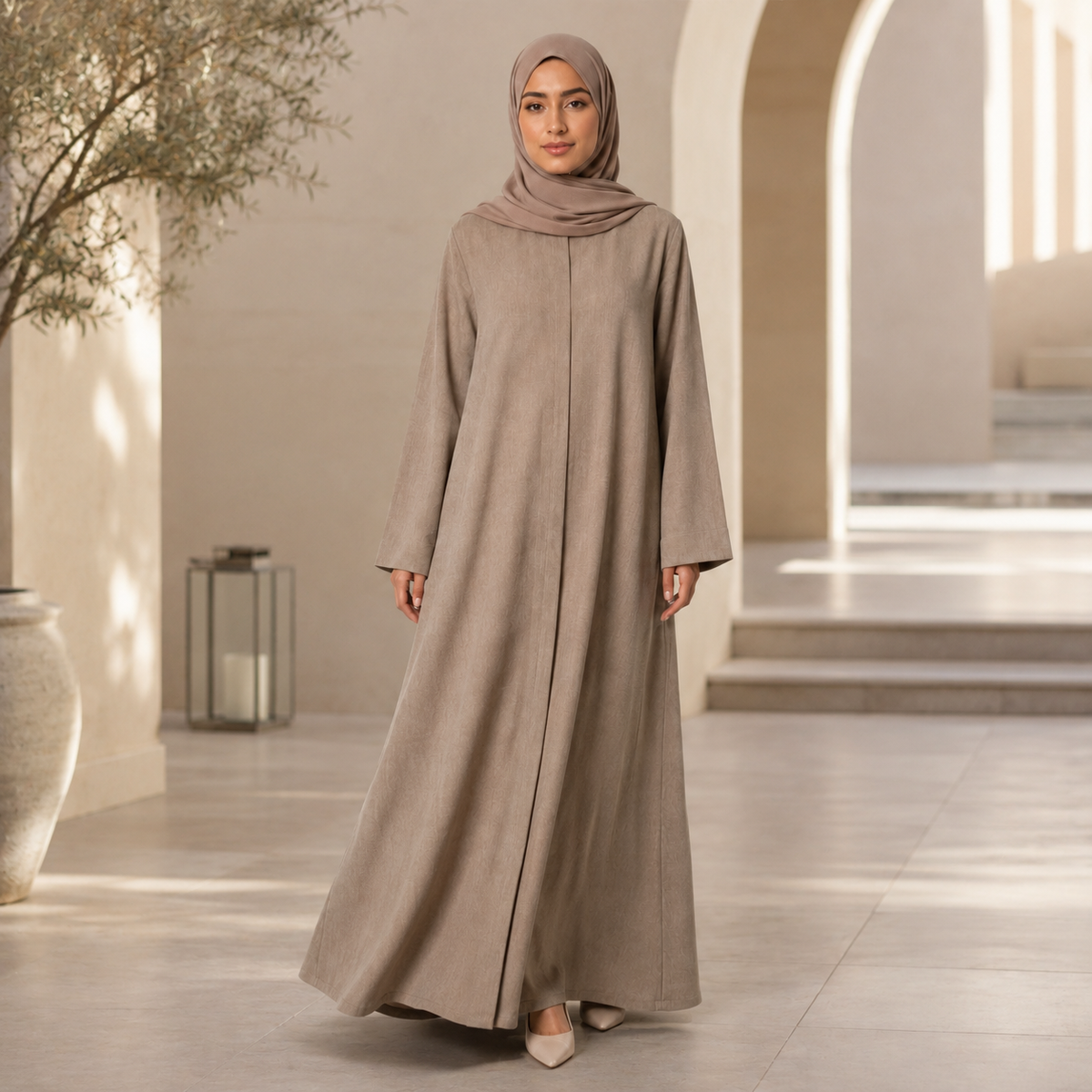 Linen Blend Abaya — Taupe