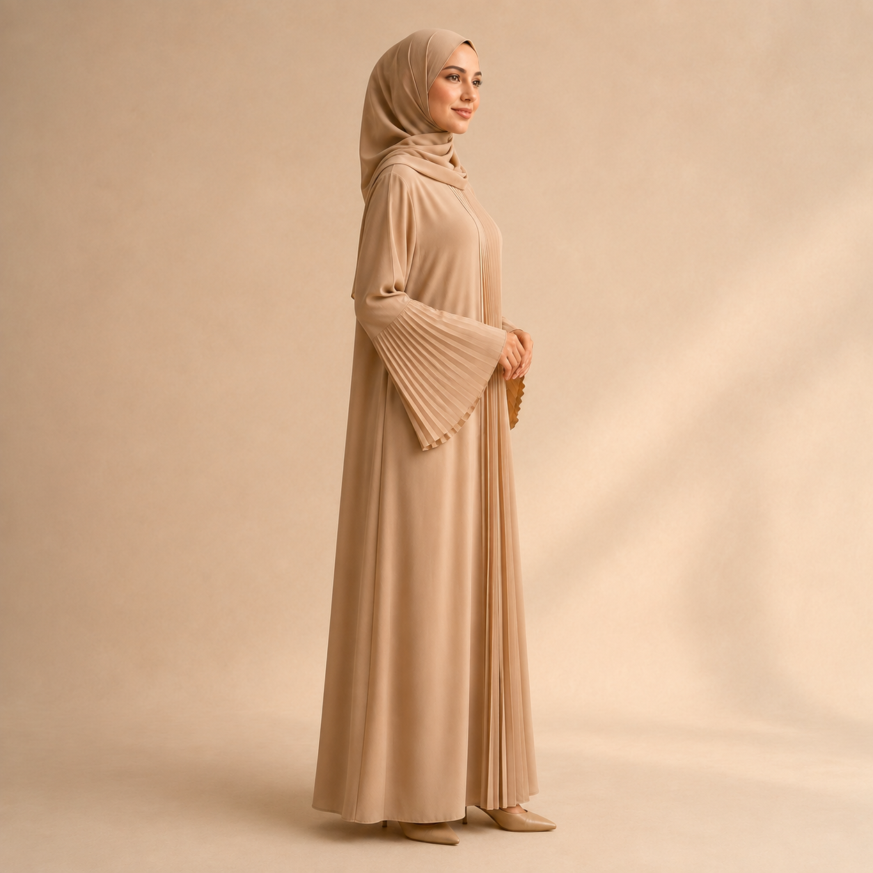 Pleated Grace Abaya — Warm Sand