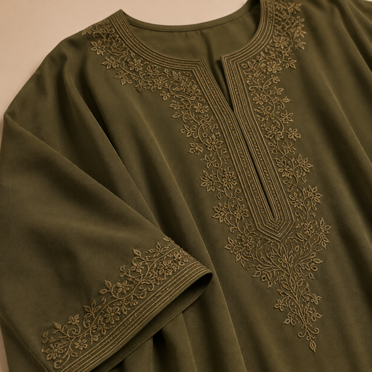 Embroidered Kaftan — Olive