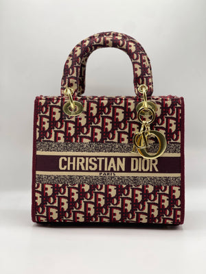 Lady Dior Printed Handbag - Maroon
