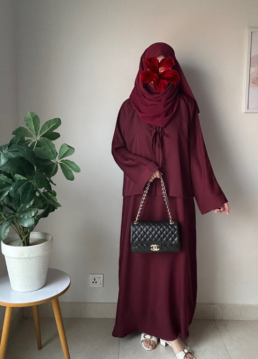 Overlay Abaya - Maroon