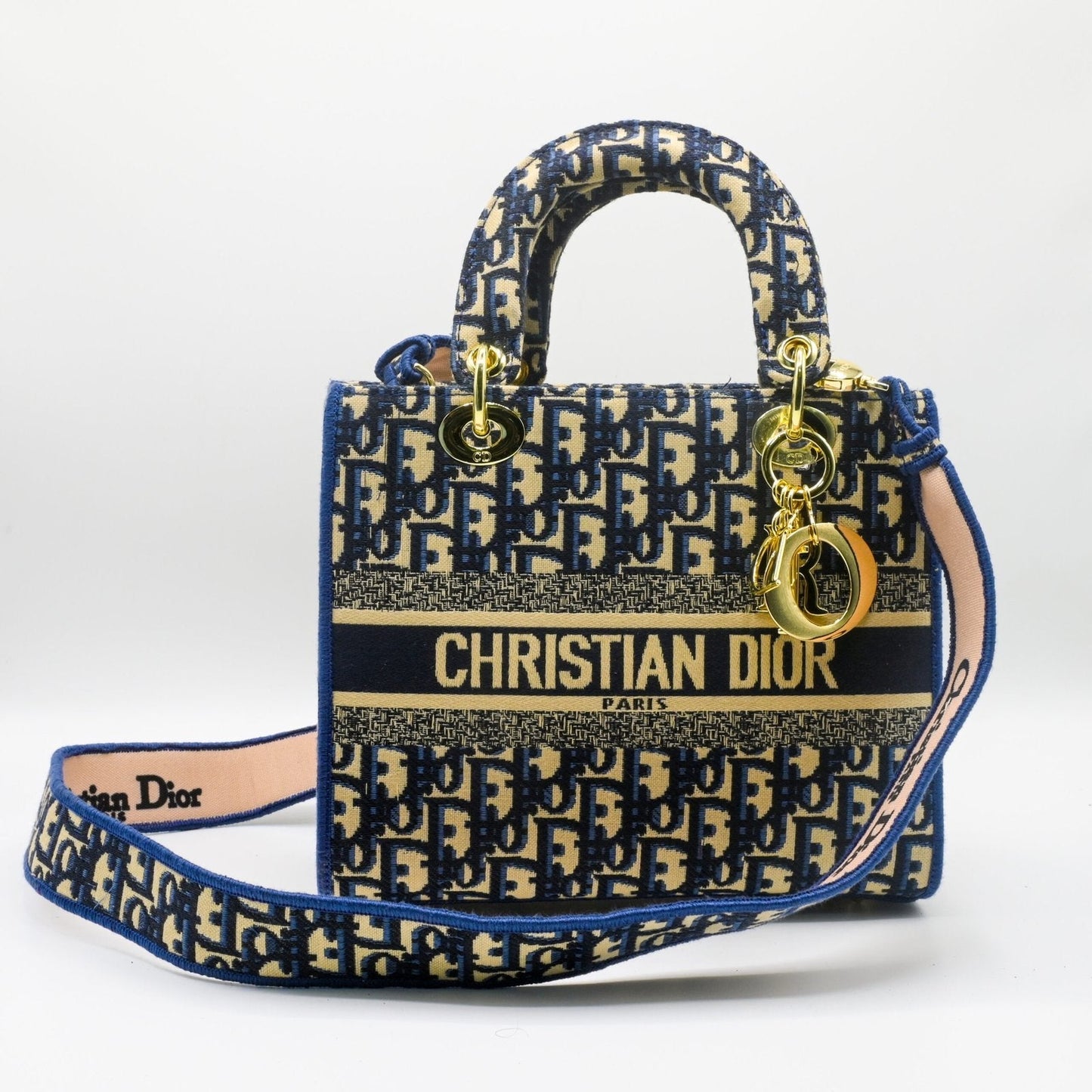 Lady Dior Printed Handbag - Navy Blue