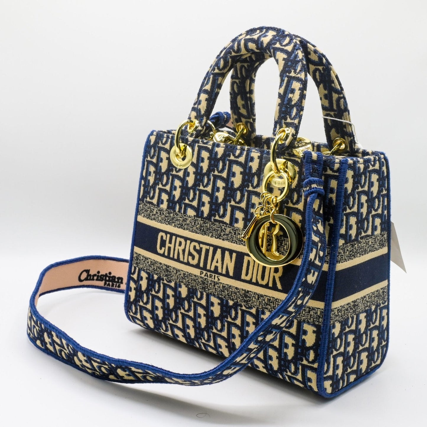 Lady Dior Printed Handbag - Navy Blue