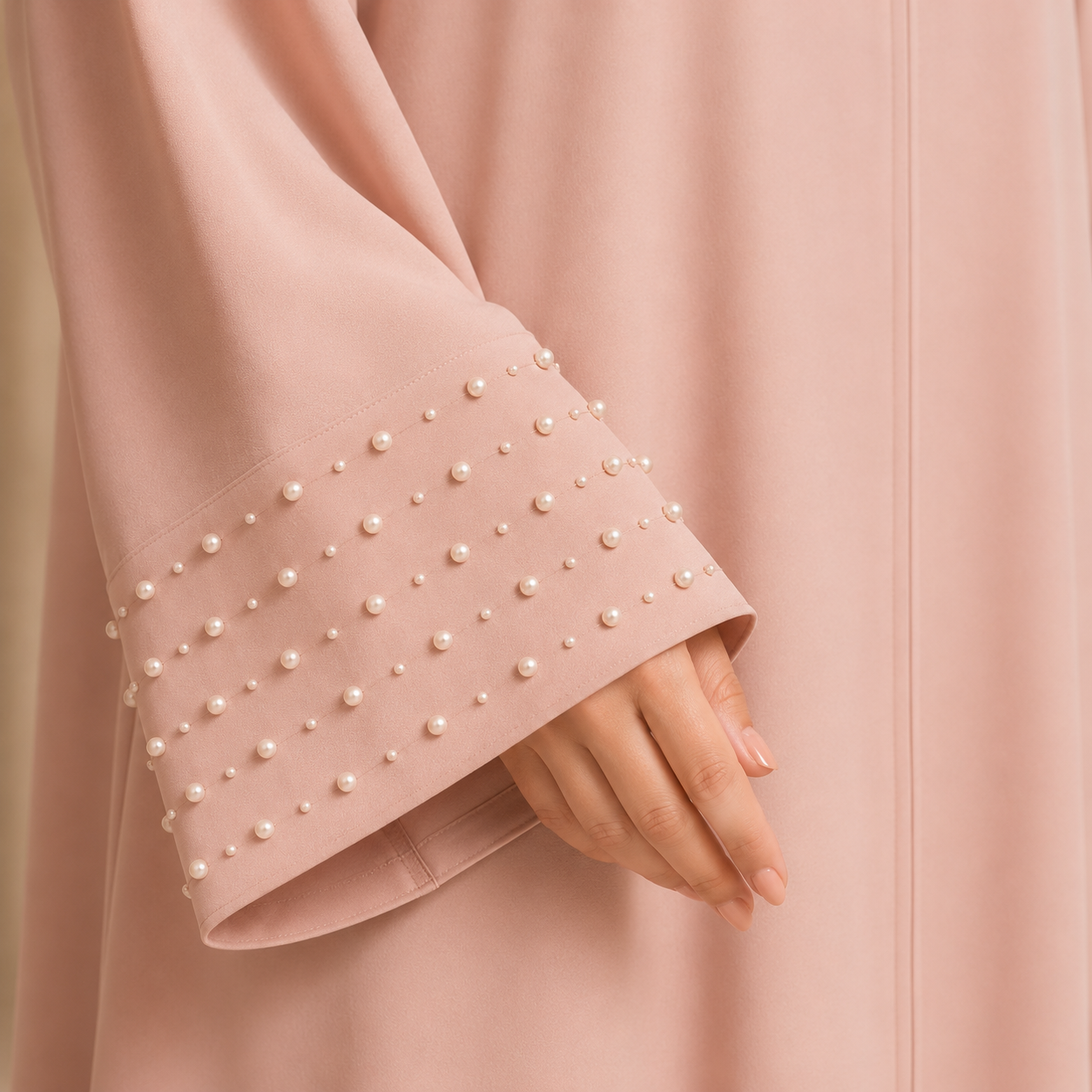 Pearl Cuff Abaya — Blush