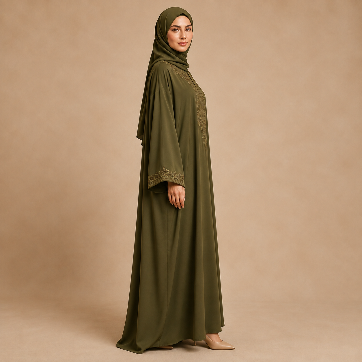 Embroidered Kaftan — Olive