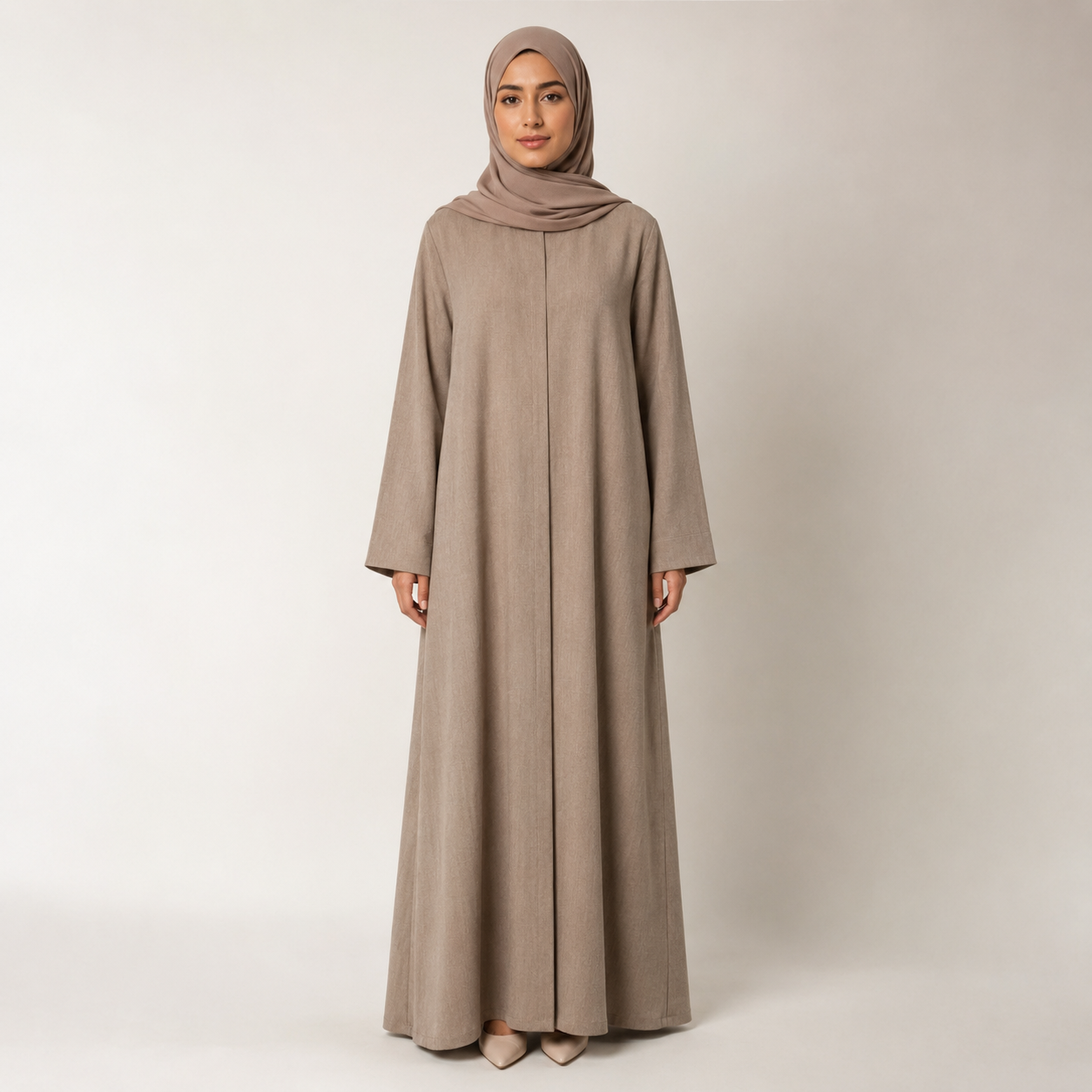 Linen Blend Abaya — Taupe