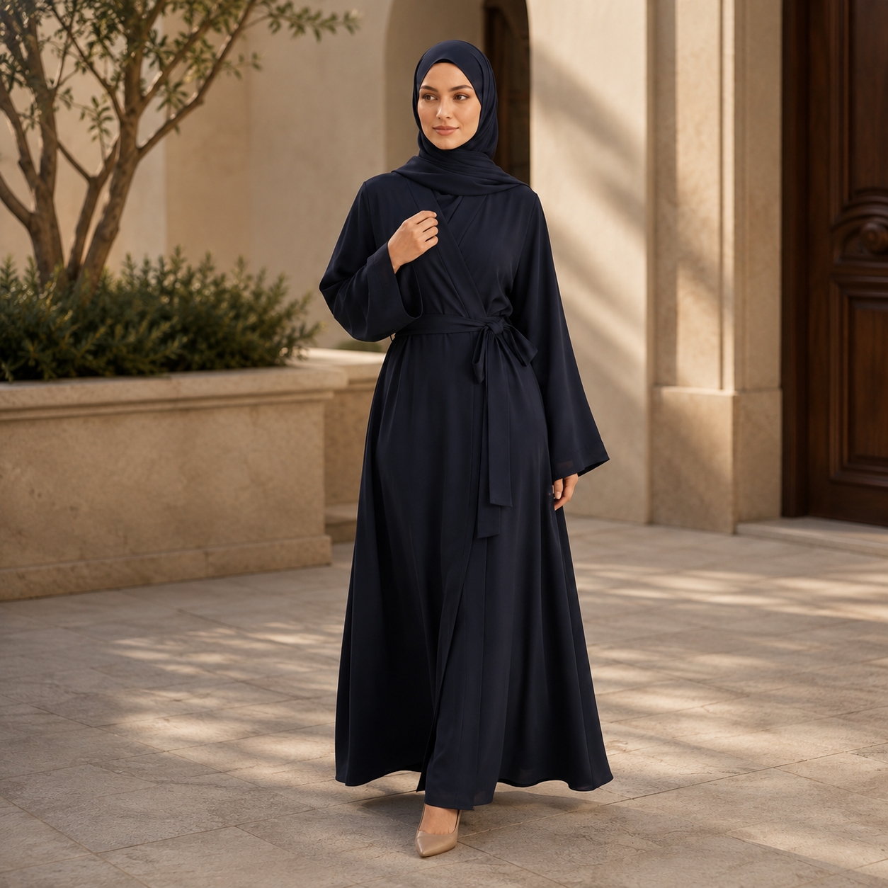 Wrap Belt Abaya — Midnight