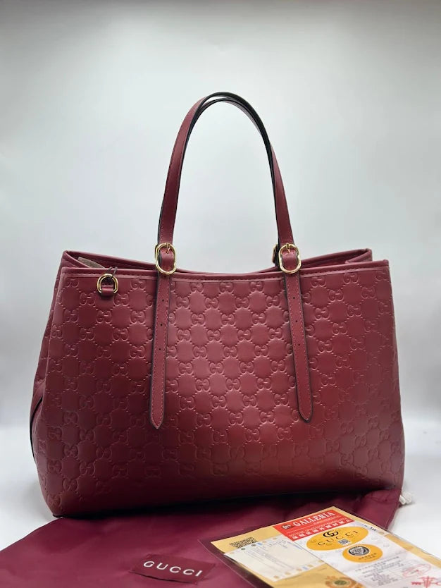 Gucci GG Mblem Medium Tote Bag - Maroon